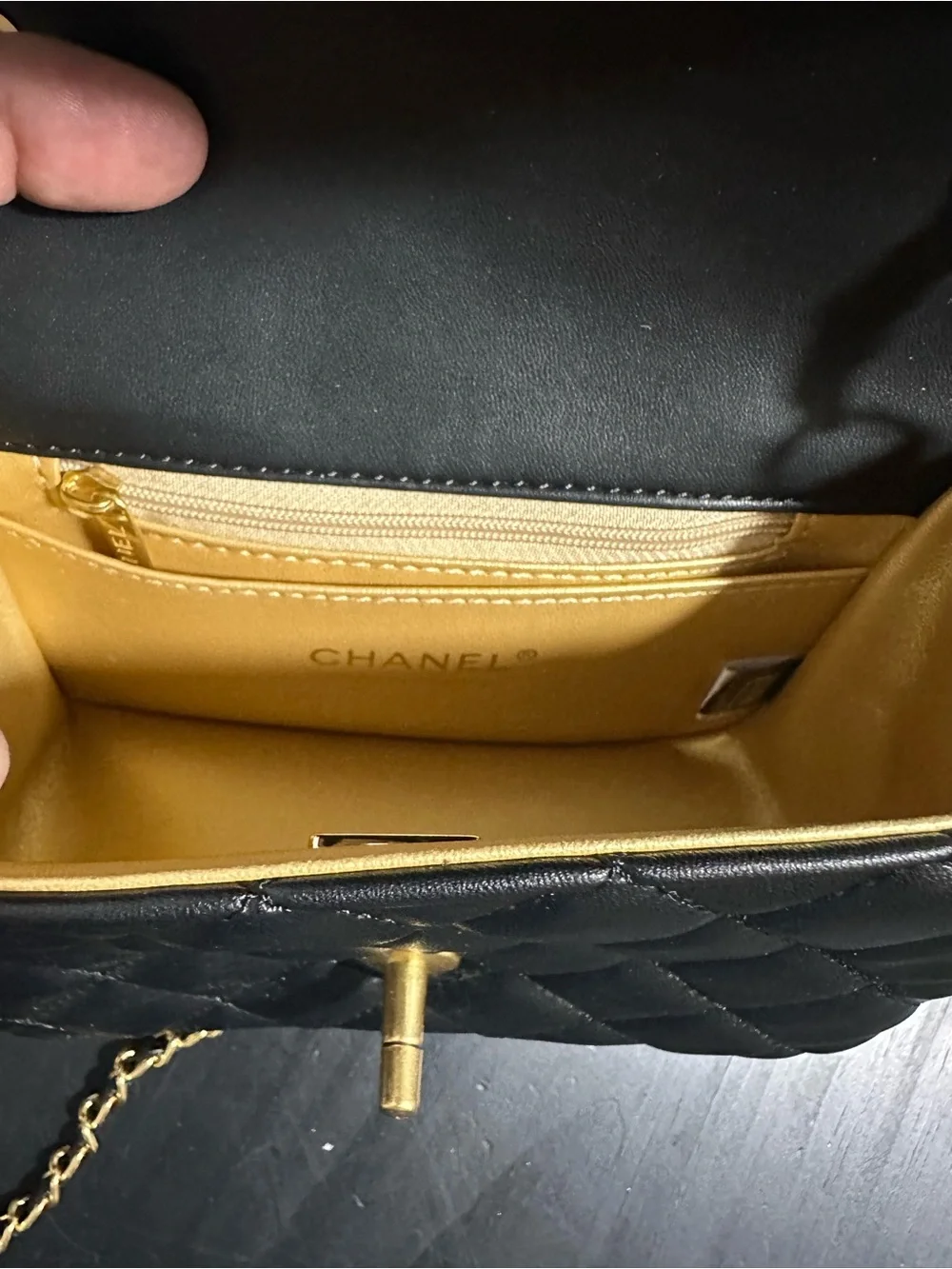 CHANEL Black Quilted Mini Crossbody with Gold Chain